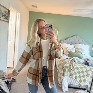 SHEIN Tan and Cream Plaid Jacket